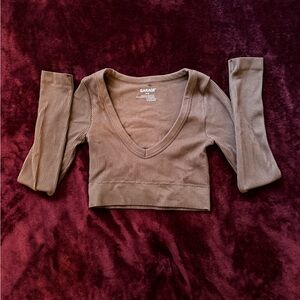 Garage Sonia Brown Long Sleeve Plunge Top